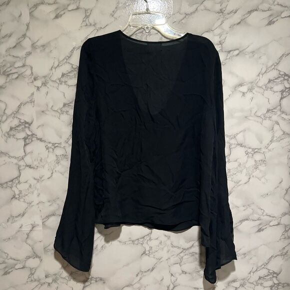 CAMI NYC Flare Lace Sleeve Silk Blouse in Black - Picture 13 of 14